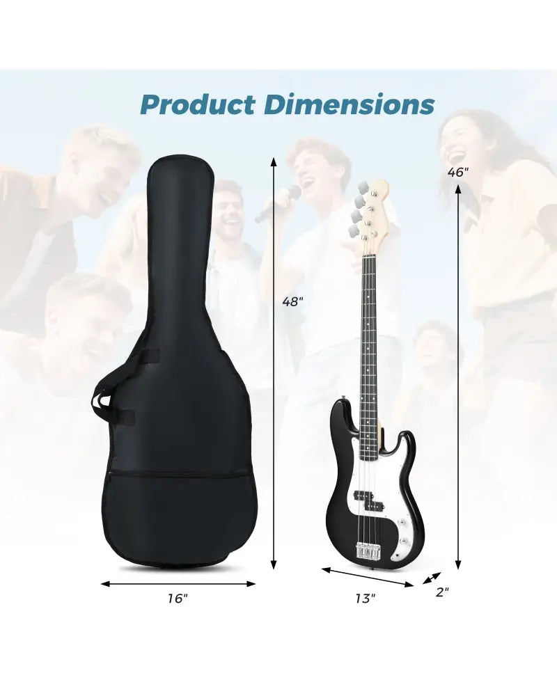45.5 Inch Electric Bass Guitar with Double Pickups and Gig Bag for Beginners-Black - Black - Guitar & Strings
