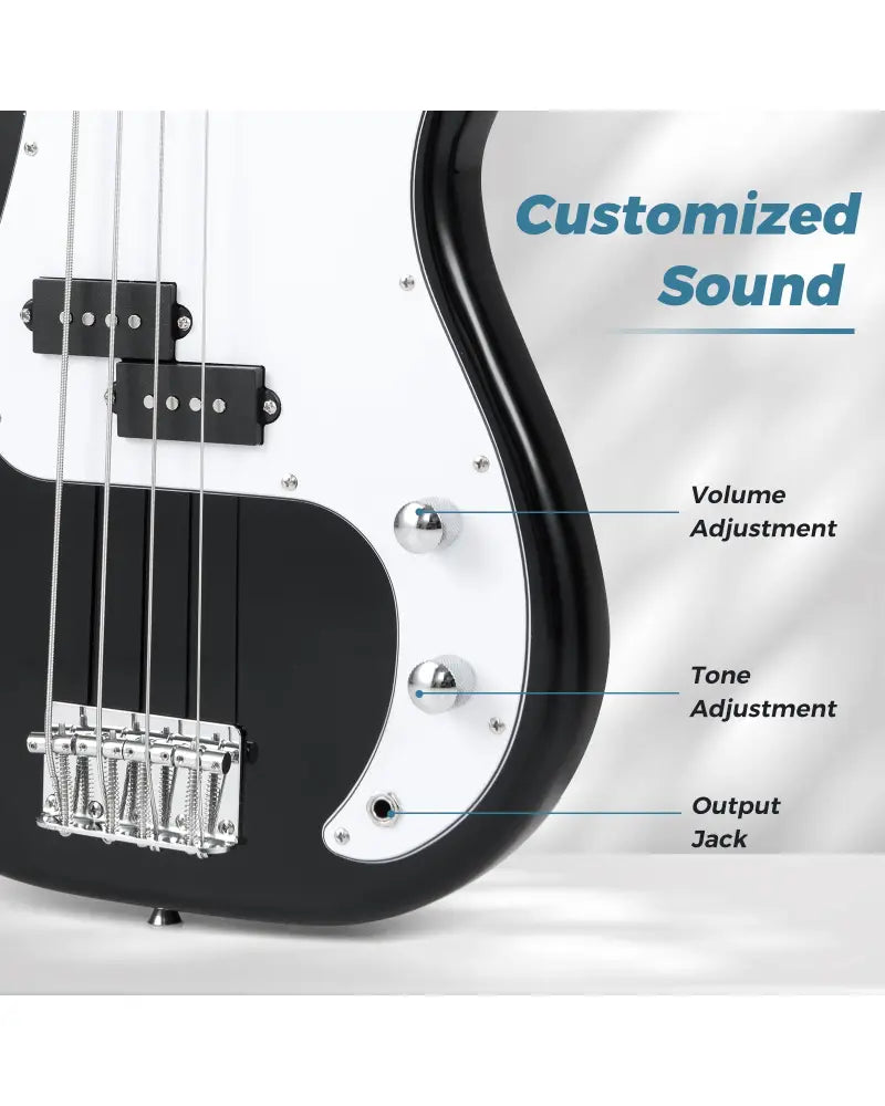 45.5 Inch Electric Bass Guitar with Double Pickups and Gig Bag for Beginners-Black - Black - Guitar & Strings
