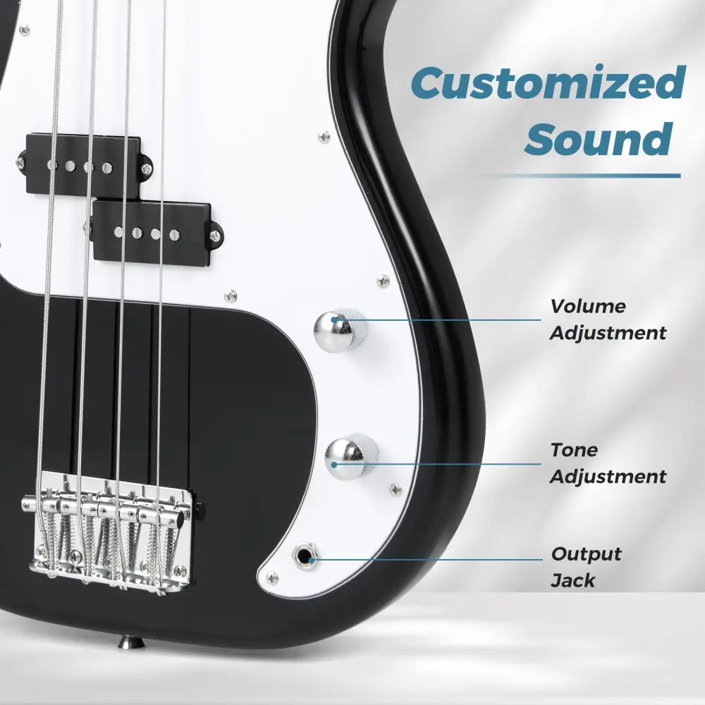 45.5 Inch Electric Bass Guitar with Double Pickups and Gig Bag for Beginners-Black - Black - Guitar & Strings