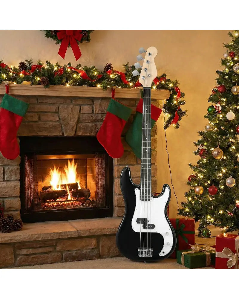 45.5 Inch Electric Bass Guitar with Double Pickups and Gig Bag for Beginners-Black - Black - Guitar & Strings