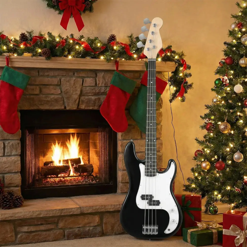 45.5 Inch Electric Bass Guitar with Double Pickups and Gig Bag for Beginners-Black - Black - Guitar & Strings