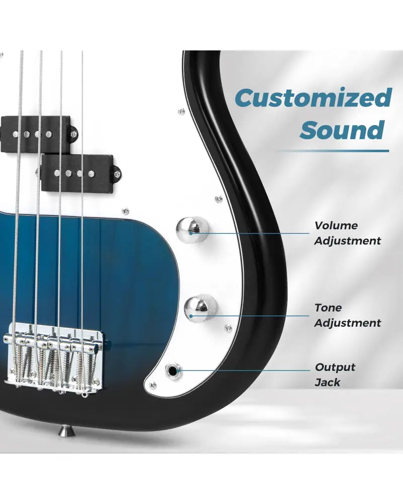45.5 Inch Electric Bass Guitar with Double Pickups and Gig Bag for Beginners-Blue - Blue - Guitar & Strings