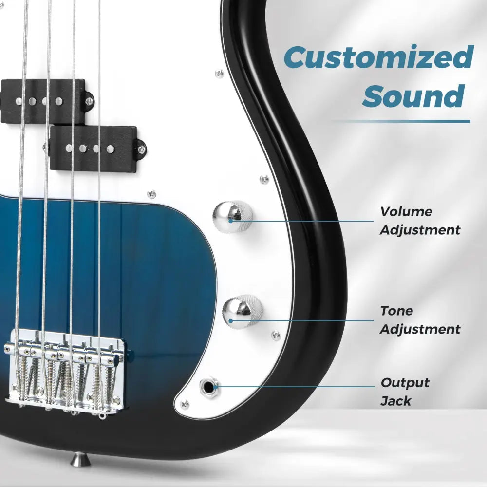 45.5 Inch Electric Bass Guitar with Double Pickups and Gig Bag for Beginners-Blue - Blue - Guitar & Strings