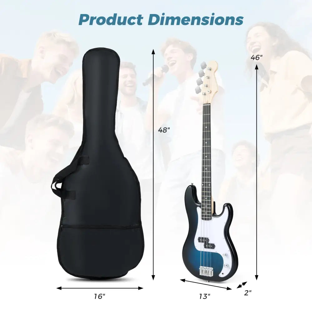 45.5 Inch Electric Bass Guitar with Double Pickups and Gig Bag for Beginners-Blue - Blue - Guitar & Strings
