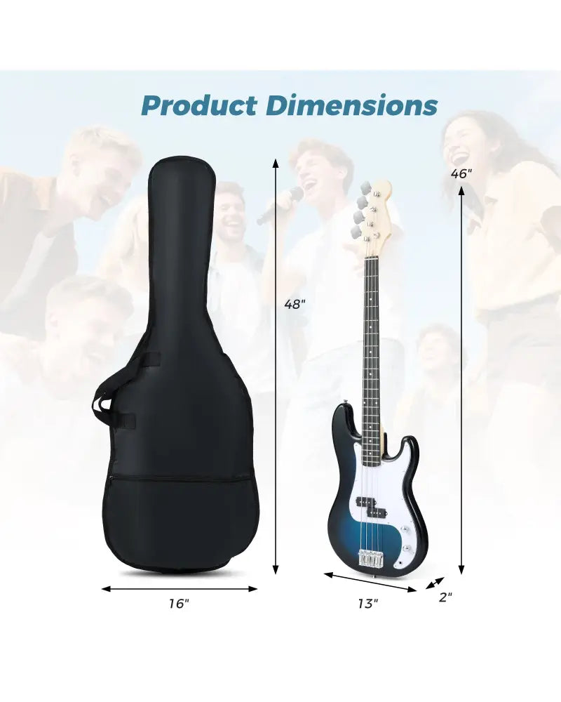 45.5 Inch Electric Bass Guitar with Double Pickups and Gig Bag for Beginners-Blue - Blue - Guitar & Strings