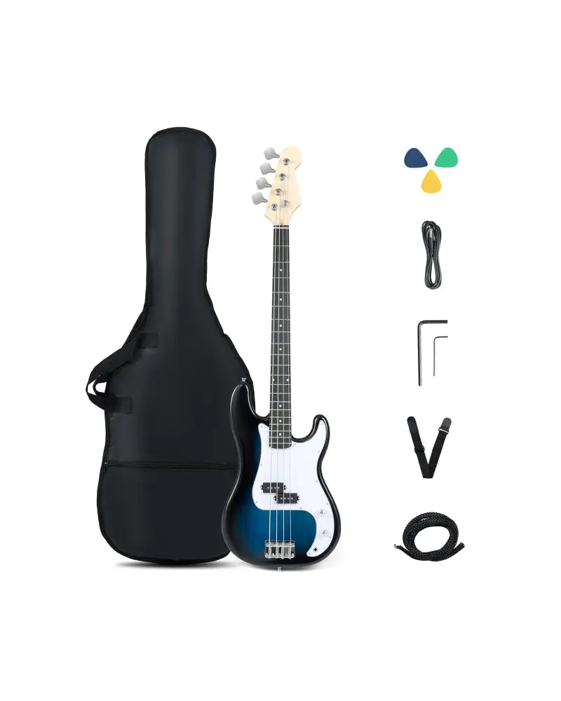 45.5 Inch Electric Bass Guitar with Double Pickups and Gig Bag for Beginners-Blue - Blue - Guitar & Strings