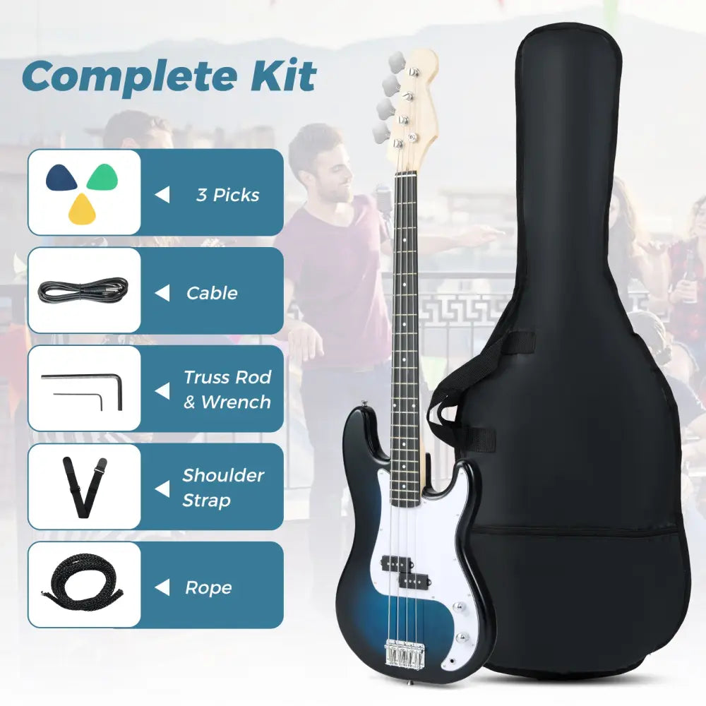45.5 Inch Electric Bass Guitar with Double Pickups and Gig Bag for Beginners-Blue - Blue - Guitar & Strings