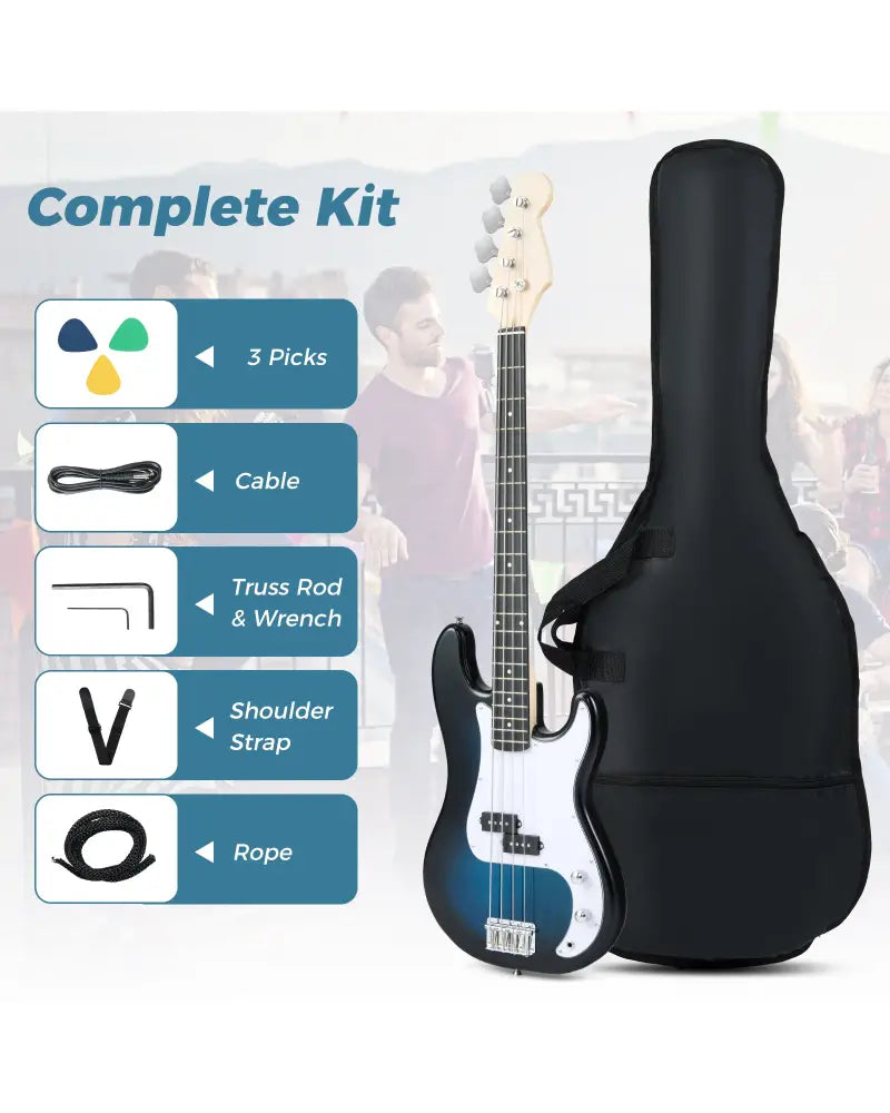 45.5 Inch Electric Bass Guitar with Double Pickups and Gig Bag for Beginners-Blue - Blue - Guitar & Strings