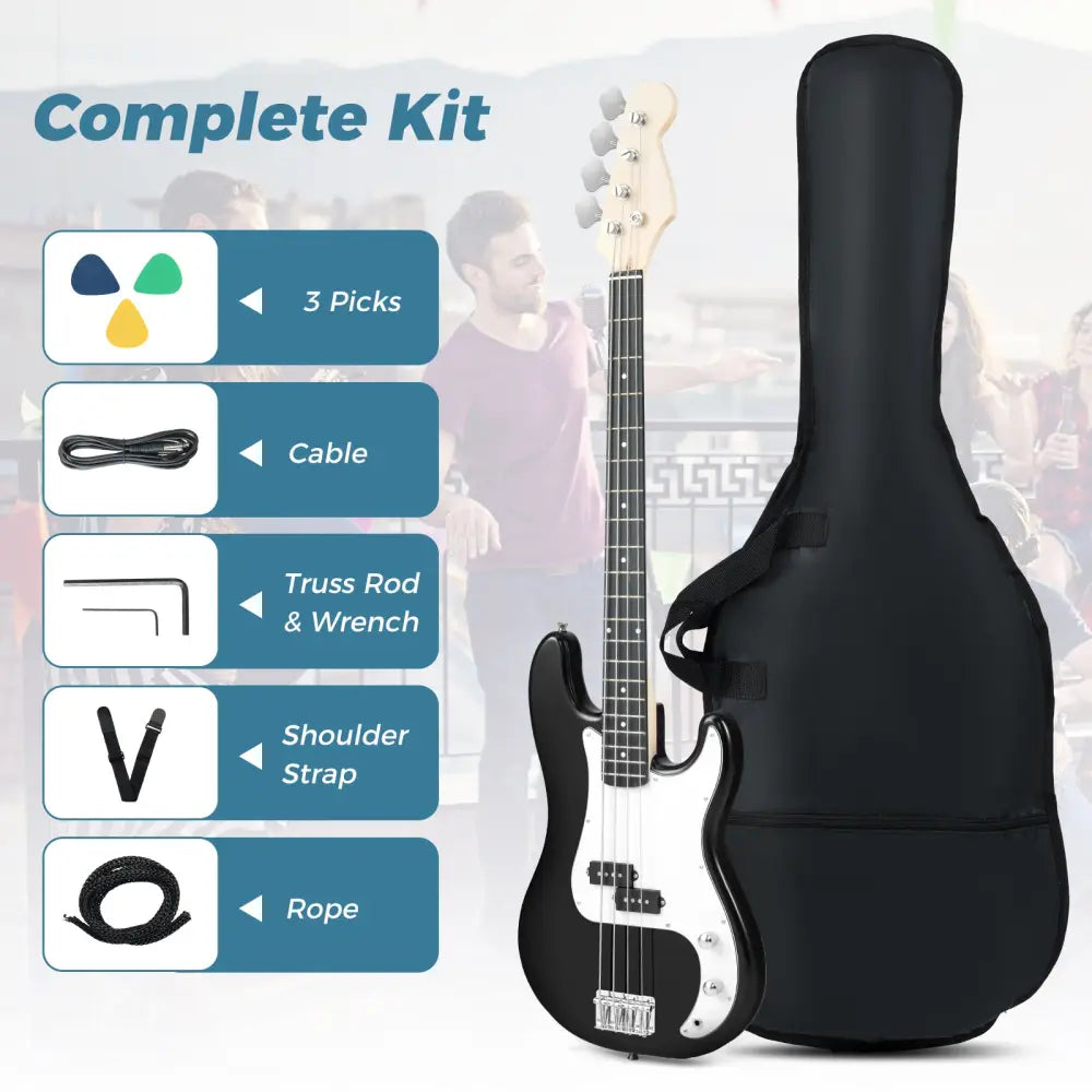 45.5 Inch Electric Bass Guitar with Double Pickups and Gig Bag for Beginners-Black - Black - Guitar & Strings