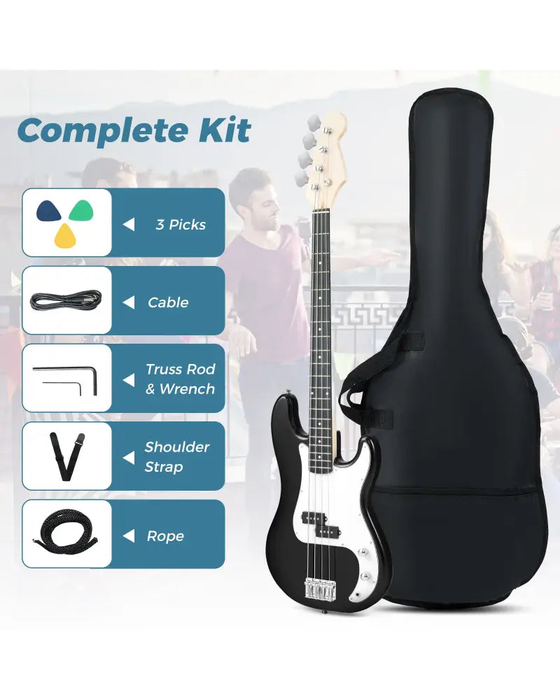 45.5 Inch Electric Bass Guitar with Double Pickups and Gig Bag for Beginners-Black - Black - Guitar & Strings