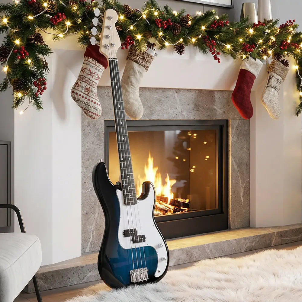 45.5 Inch Electric Bass Guitar with Double Pickups and Gig Bag for Beginners-Blue - Blue - Guitar & Strings
