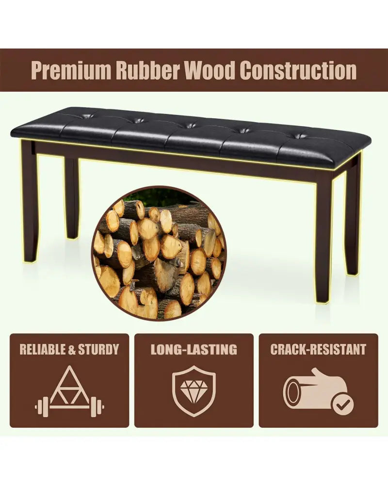 45.5’’ PU Leather Upholstered Bench with Soft Padded Seat and Strong Rubber Wood Legs-Brown - Brown - Shoe Racks &