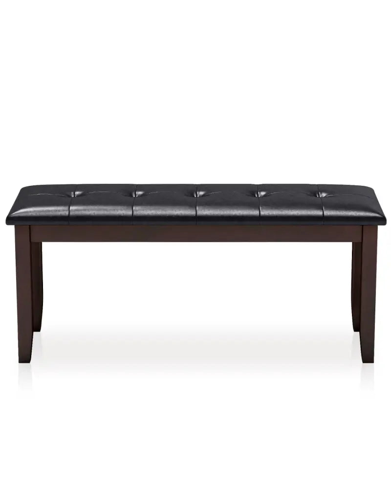 45.5’’ PU Leather Upholstered Bench with Soft Padded Seat and Strong Rubber Wood Legs-Brown - Brown - Shoe Racks &