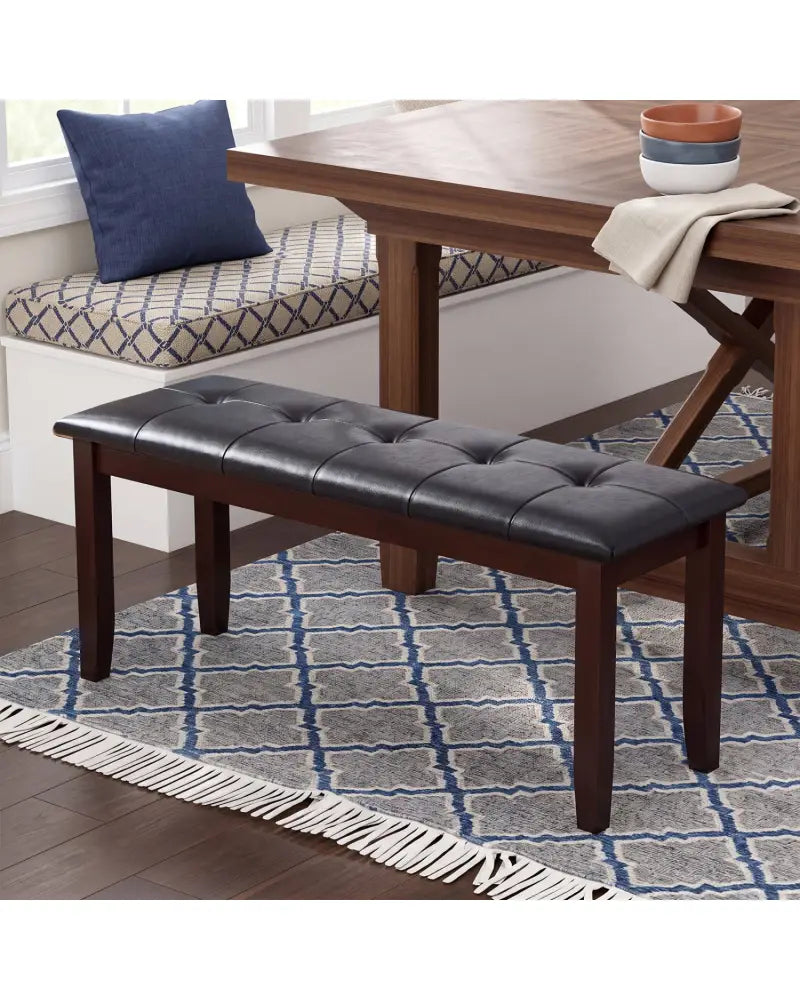 45.5’’ PU Leather Upholstered Bench with Soft Padded Seat and Strong Rubber Wood Legs-Brown - Brown - Shoe Racks &