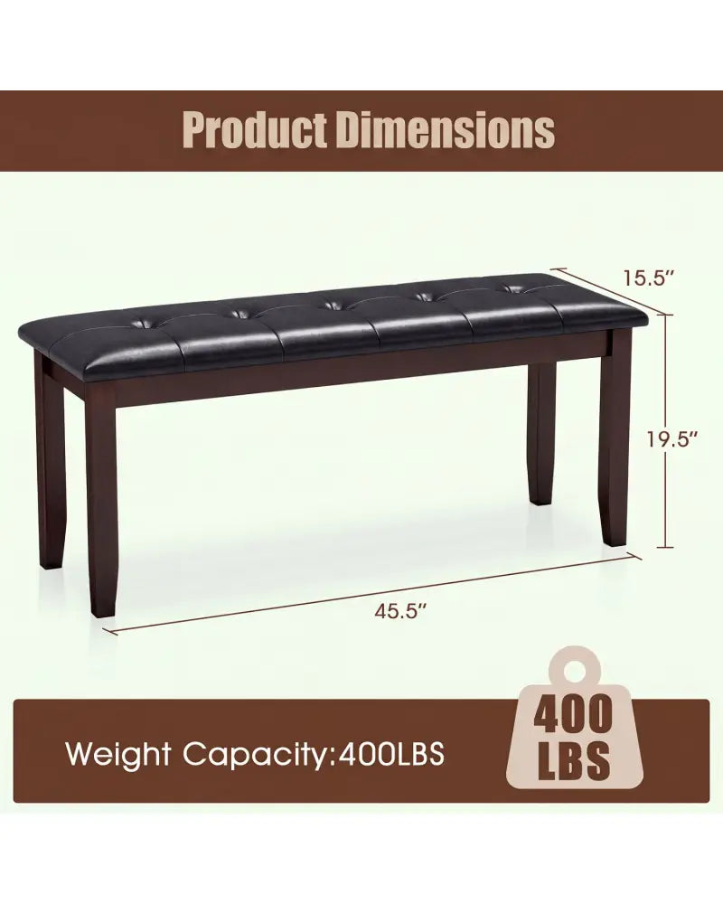 45.5’’ PU Leather Upholstered Bench with Soft Padded Seat and Strong Rubber Wood Legs-Brown - Brown - Shoe Racks &