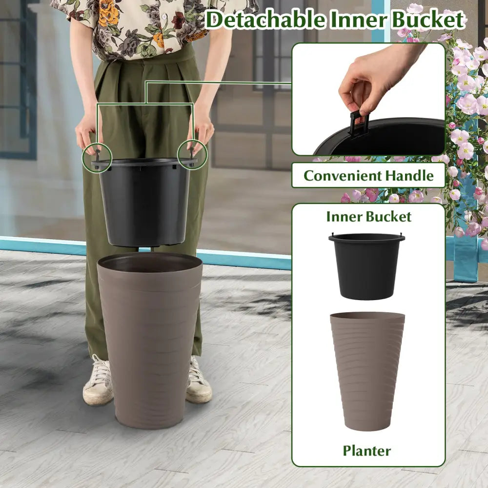 45 cm Tall Flower Pot Set of 2 with Insert Bucket and Handle Design-Brown - Brown - Raised Garden Beds