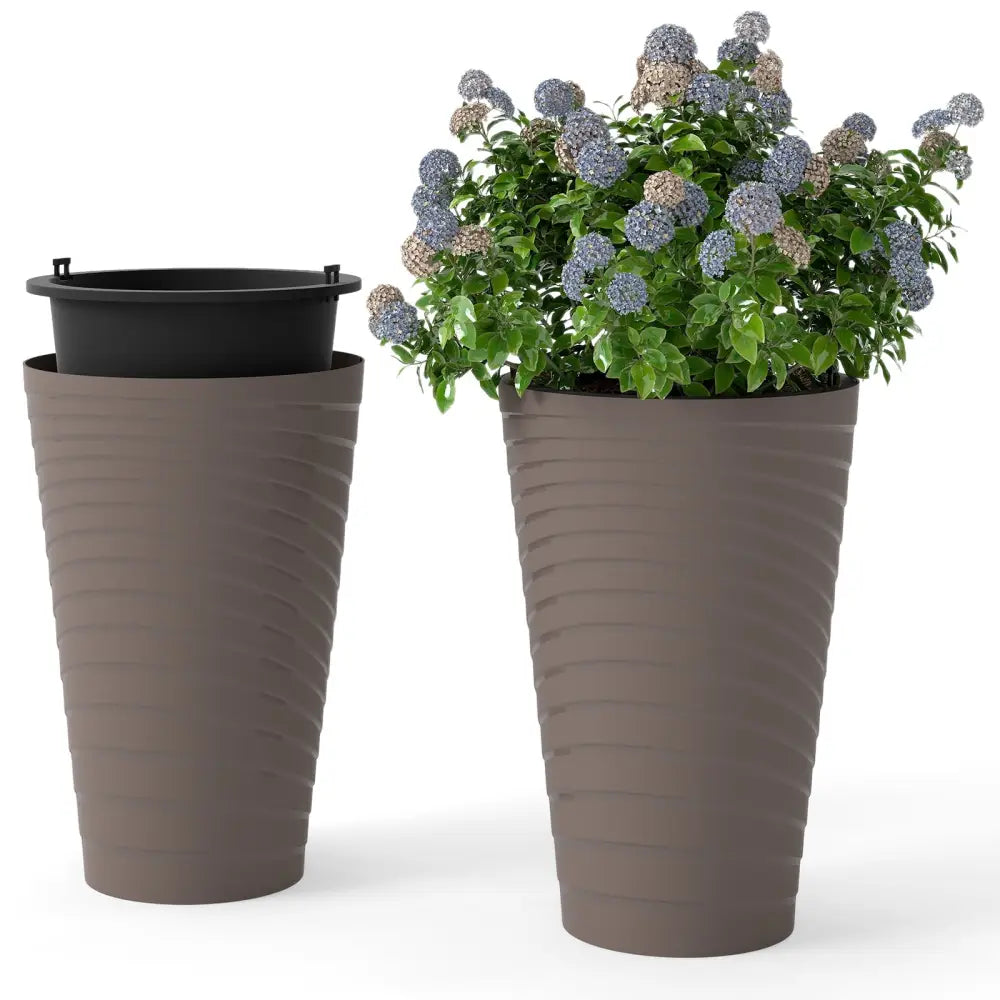45 cm Tall Flower Pot Set of 2 with Insert Bucket and Handle Design-Brown - Brown - Raised Garden Beds