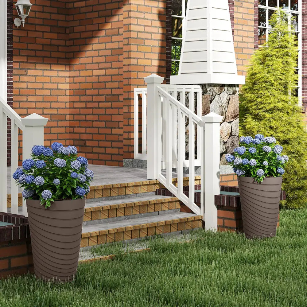 45 cm Tall Flower Pot Set of 2 with Insert Bucket and Handle Design-Brown - Brown - Raised Garden Beds