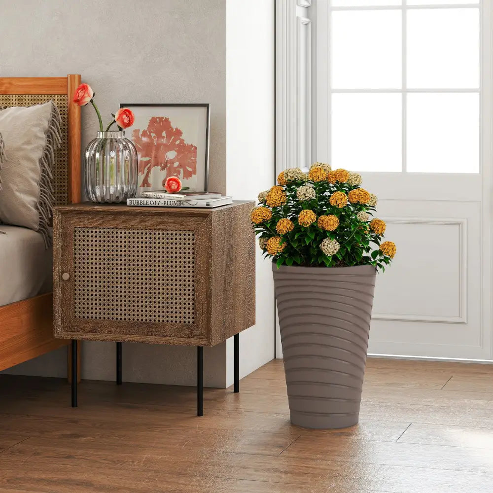 45 cm Tall Flower Pot Set of 2 with Insert Bucket and Handle Design-Brown - Brown - Raised Garden Beds