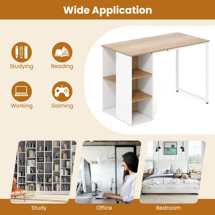45 Inch Computer Desk with 5 Storage Compartments and Metal Frame - Natural - Computer Desks