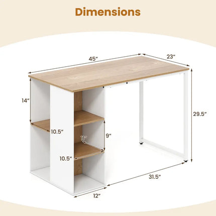 45 Inch Computer Desk with 5 Storage Compartments and Metal Frame - Natural - Computer Desks