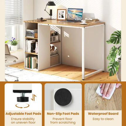 45 Inch Computer Desk with 5 Storage Compartments and Metal Frame - Natural - Computer Desks
