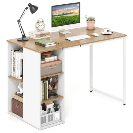 45 Inch Computer Desk with 5 Storage Compartments and Metal Frame - Natural - Computer Desks