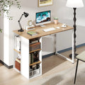 45 Inch Computer Desk with 5 Storage Compartments and Metal Frame - Natural - Computer Desks