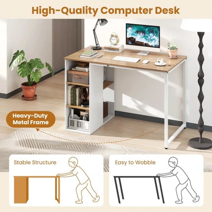 45 Inch Computer Desk with 5 Storage Compartments and Metal Frame - Natural - Computer Desks
