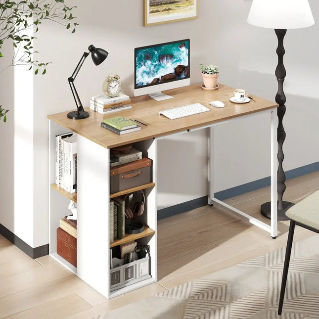45 Inch Computer Desk with 5 Storage Compartments and Metal Frame - Natural - Computer Desks