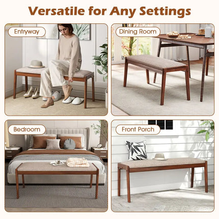 45 Inch Farmhouse Backless Bench with Rubber Wood Legs and Fabric Padded Seat-Beige - Beige - Shoe Racks & Storage