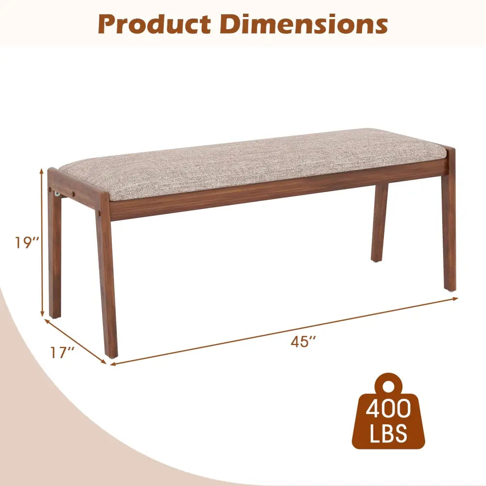 45 Inch Farmhouse Backless Bench with Rubber Wood Legs and Fabric Padded Seat-Beige - Beige - Shoe Racks & Storage