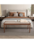 45 Inch Farmhouse Backless Bench with Rubber Wood Legs and Fabric Padded Seat-Beige - Beige - Shoe Racks & Storage