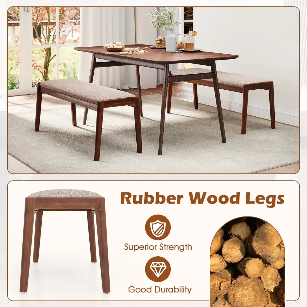 45 Inch Farmhouse Backless Bench with Rubber Wood Legs and Fabric Padded Seat-Beige - Beige - Shoe Racks & Storage
