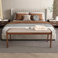45 Inch Farmhouse Backless Bench with Rubber Wood Legs and Fabric Padded Seat-Beige - Beige - Shoe Racks & Storage