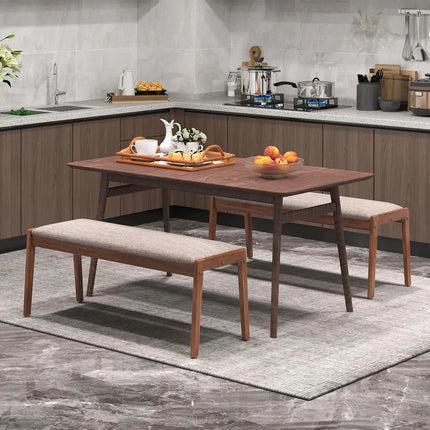 45 Inch Farmhouse Backless Bench with Rubber Wood Legs and Fabric Padded Seat-Beige - Beige - Shoe Racks & Storage