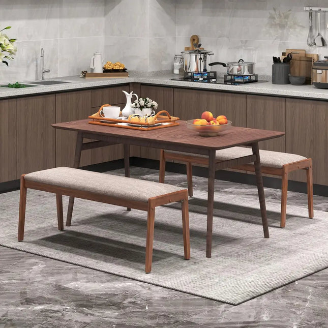 45 Inch Farmhouse Backless Bench with Rubber Wood Legs and Fabric Padded Seat-Beige - Beige - Shoe Racks & Storage