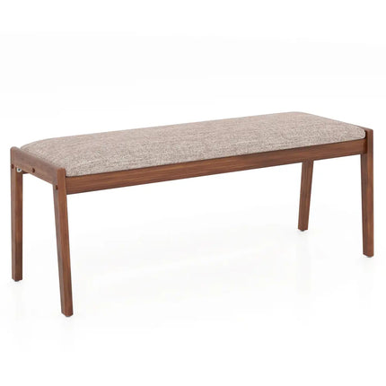 45 Inch Farmhouse Backless Bench with Rubber Wood Legs and Fabric Padded Seat-Beige - Beige - Shoe Racks & Storage