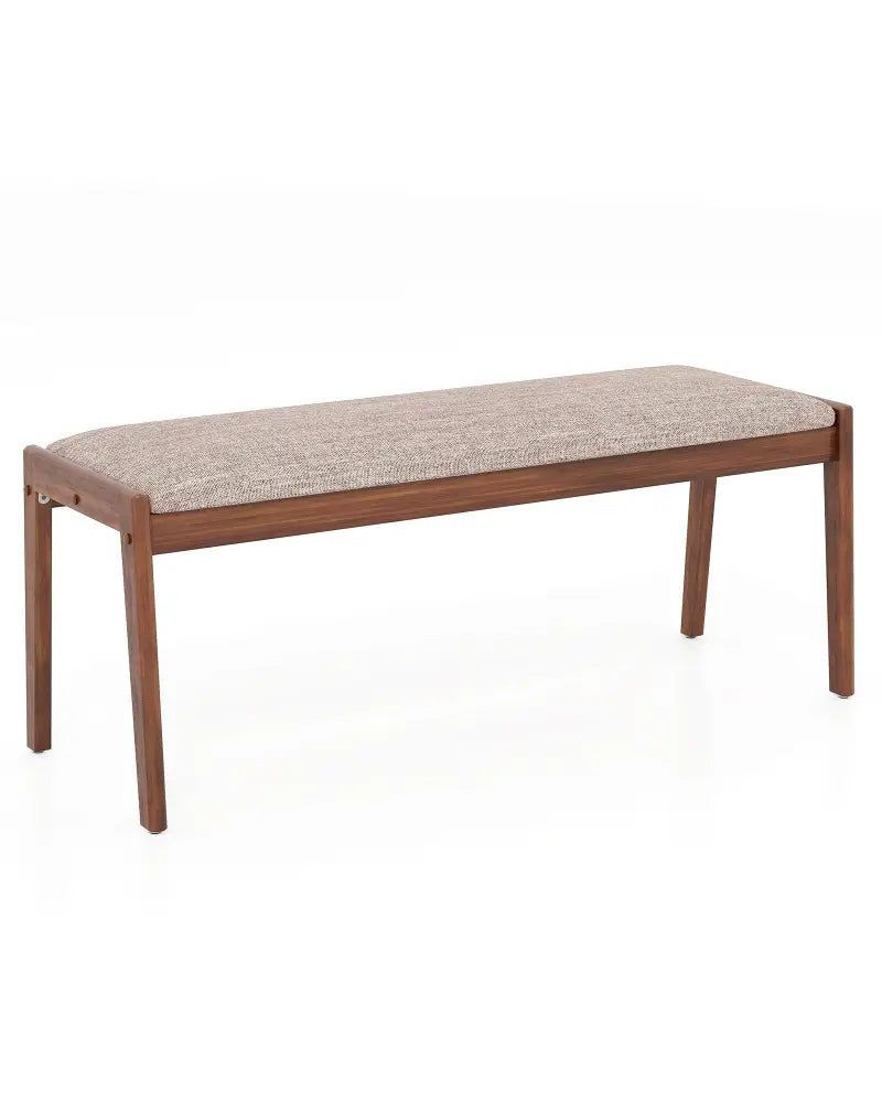 45 Inch Farmhouse Backless Bench with Rubber Wood Legs and Fabric Padded Seat-Beige - Beige - Shoe Racks & Storage