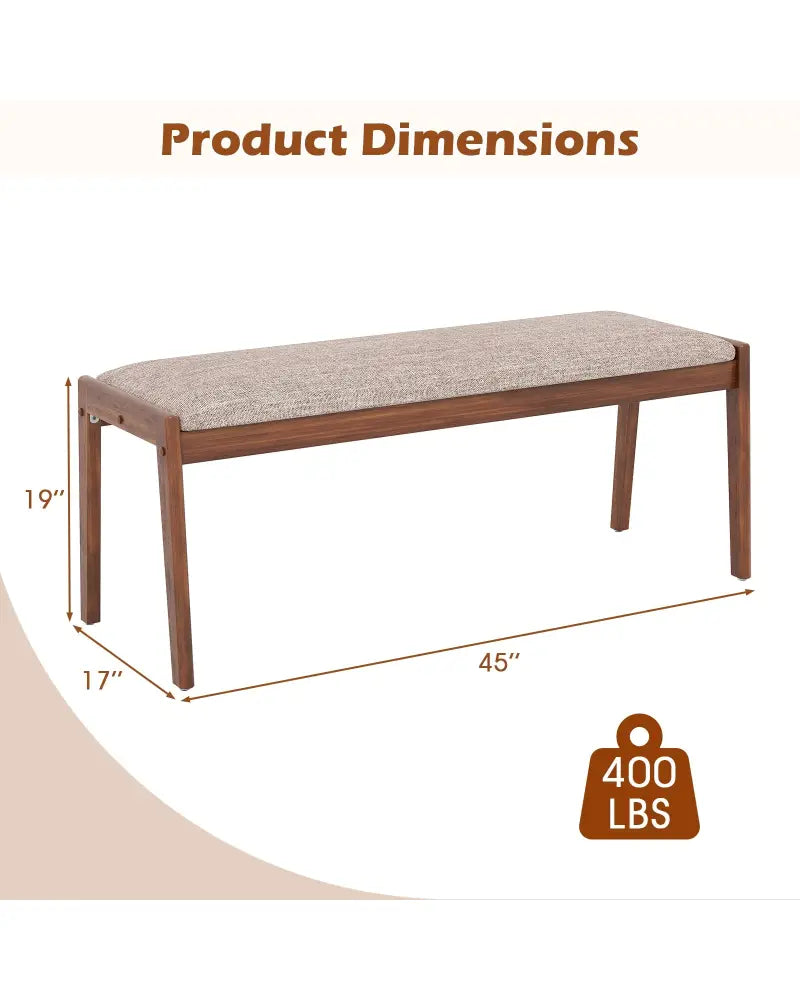 45 Inch Farmhouse Backless Bench with Rubber Wood Legs and Fabric Padded Seat-Beige - Beige - Shoe Racks & Storage