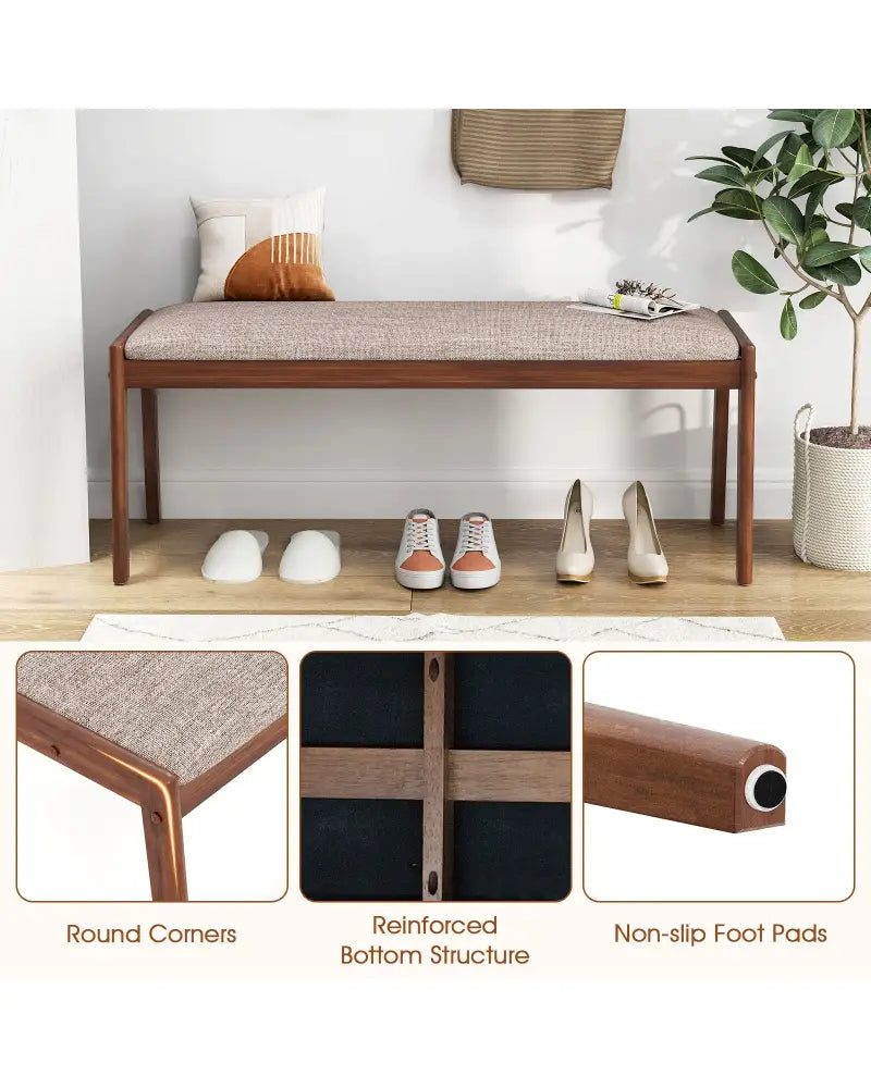 45 Inch Farmhouse Backless Bench with Rubber Wood Legs and Fabric Padded Seat-Beige - Beige - Shoe Racks & Storage
