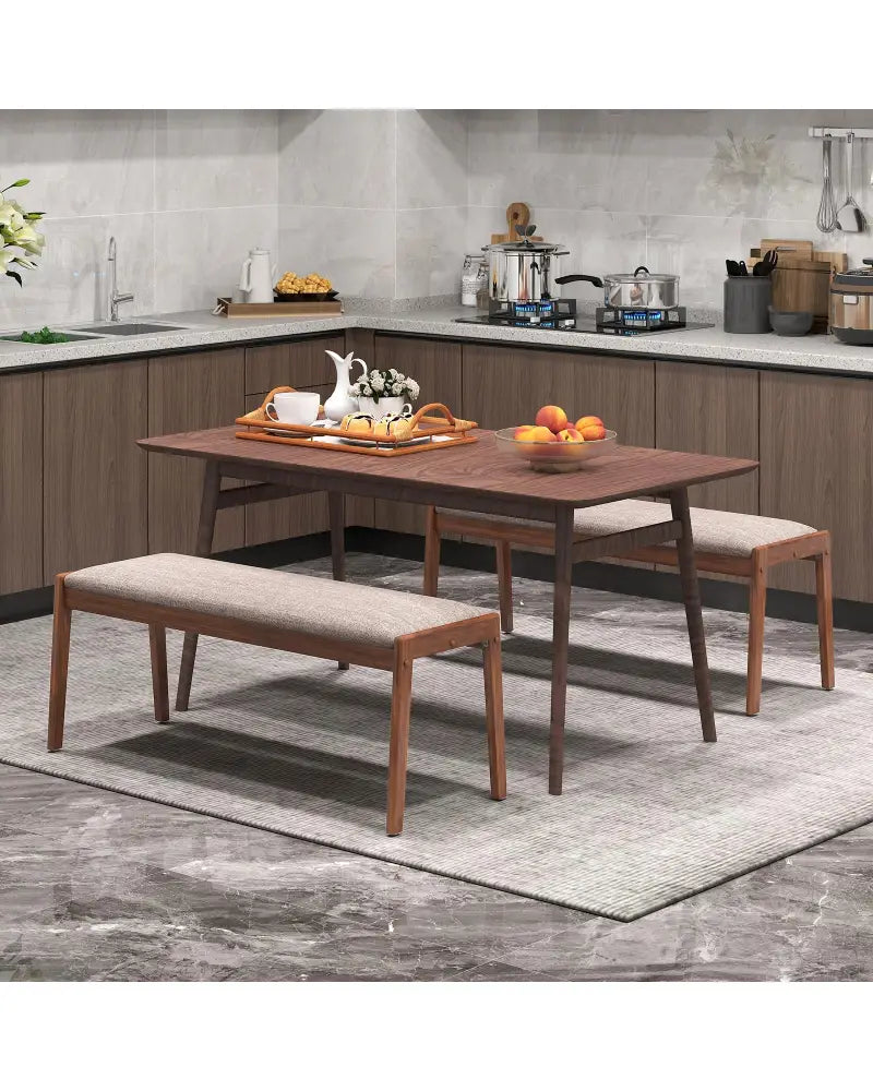 45 Inch Farmhouse Backless Bench with Rubber Wood Legs and Fabric Padded Seat-Beige - Beige - Shoe Racks & Storage