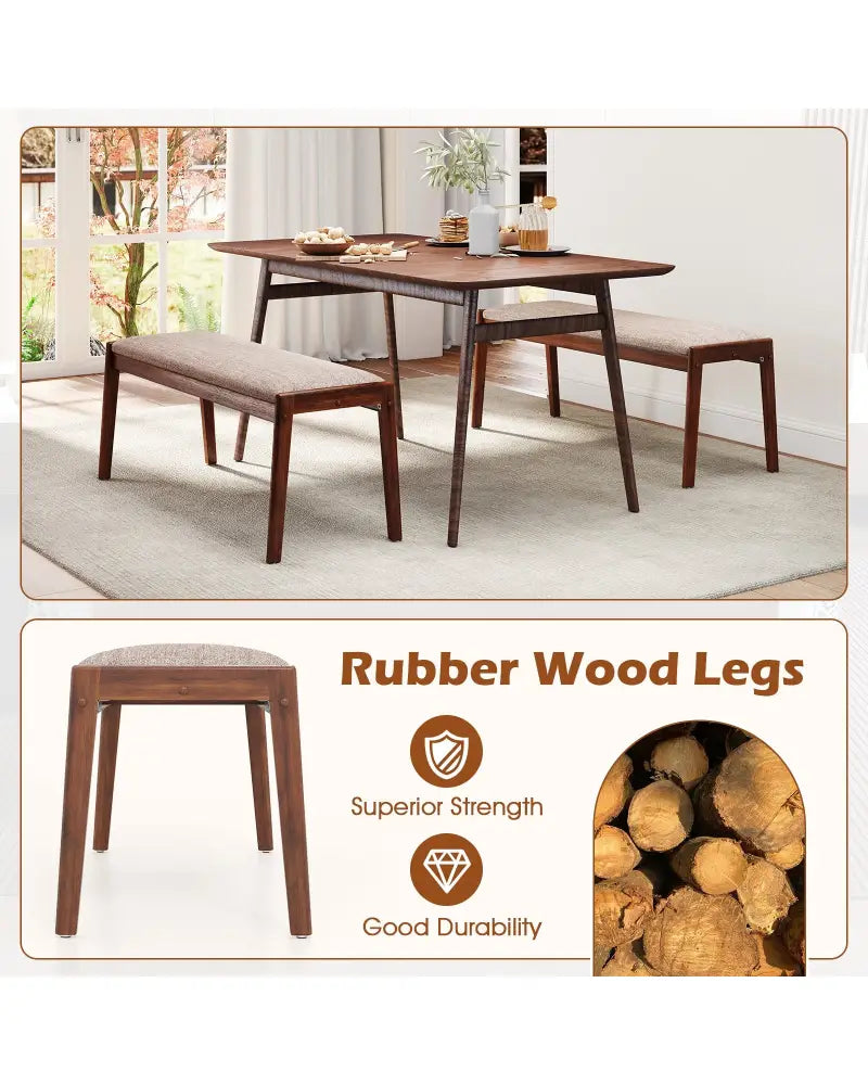 45 Inch Farmhouse Backless Bench with Rubber Wood Legs and Fabric Padded Seat-Beige - Beige - Shoe Racks & Storage