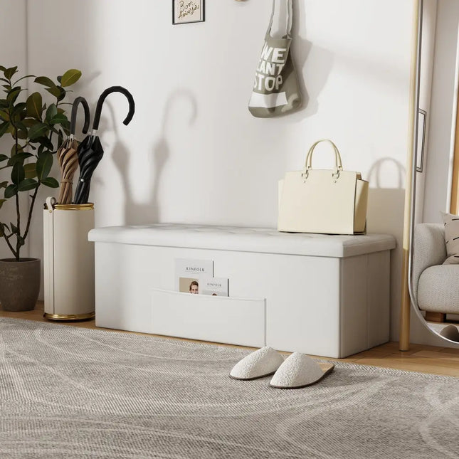 45 Inch Large Folding Ottoman Storage Seat-White Costway
