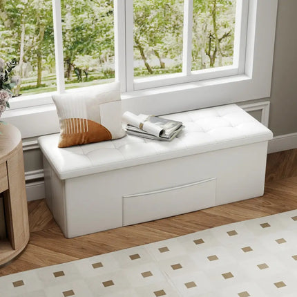45 Inch Large Folding Ottoman Storage Seat-White Costway