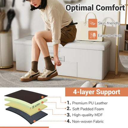 45 Inch Large Folding Ottoman Storage Seat-White Costway