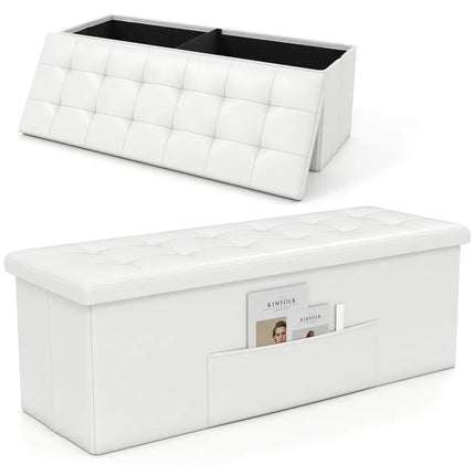 45 Inch Large Folding Ottoman Storage Seat-White Costway