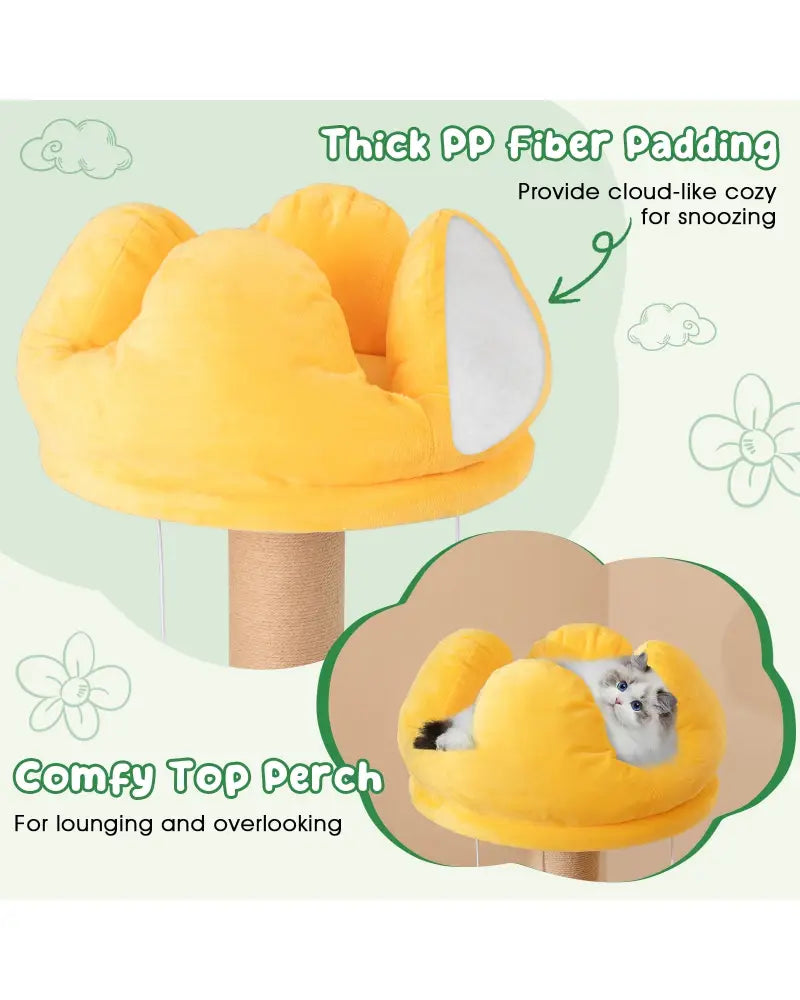 45 Inch Multi-Level Cat Tree with Plush Padded Top Perch and Fruit-Shaped Platforms - Multicolor - Cat Trees Condos &
