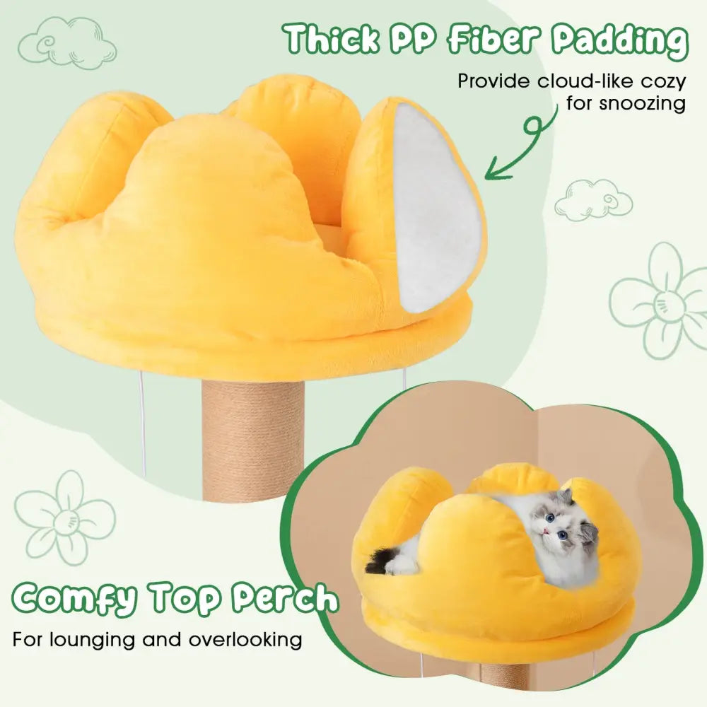 45 Inch Multi-Level Cat Tree with Plush Padded Top Perch and Fruit-Shaped Platforms - Multicolor - Cat Trees Condos &