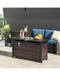 45 Inch Propane Rattan Firepit Table with Glass Stones and Protective Cover-Mixed Brown - Brown - Fire Pit Tables